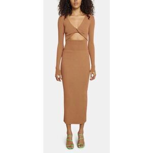 House of Harlow 1960 Women's Size Medium Brown Long Sleeve Midi Dress Wrap Top